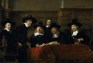 Rembrandt, Three syndics of the clothmakers' guild, ca. 1661-62 Berlin, Kupferstichkabinett References: Benesch 1178. Bevers 2006, nr. 55