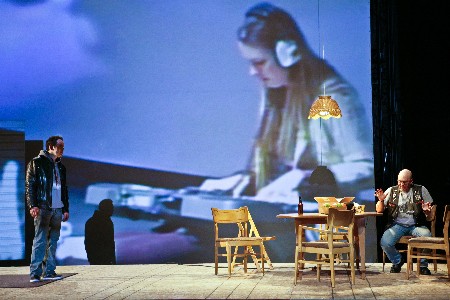 The Video Image Cometh: A scene from Clifford Odets's Paradise Lost at the American Repertory Theater. Photo: Marcus Stern