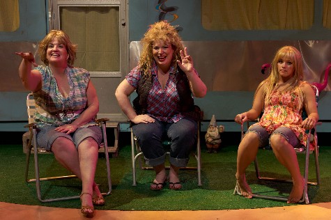 Neighbors Lin (Mary Callanan), Betty (Kerry A. Dowling), and Pickles (Santina Umbach) Welcome the Audience in The Great Trailer Part Musical