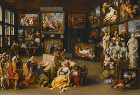 Guillam van Haecht, Alexander the Great at the studio of Apelles, while the artist is painting the portrait of Alexander's mistress Campaspe, ca. 1630. Sale New York (Sotheby's), 28 January 2010. Oil on panel, 76 x 114 cm.