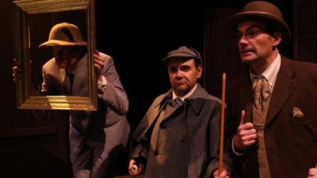 Trent Mills (Sir Henry Baskerville), Remo Airaldi (Sherlock Holmes), and Bill Mootos (Dr. Watson) are on the case in The Hound of the Baskervilles