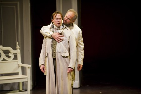 Jonathan Epstein (Leontes) embraces Aaron Camillo in Shakespeare & Company's The Winter's Tale