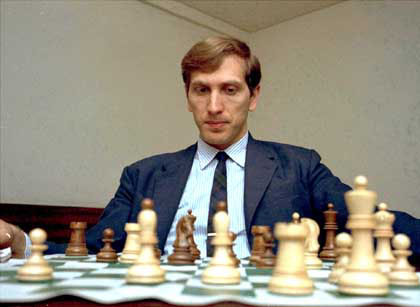 Bobby Fischer at the chessboard, 1971