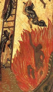 Detail: Gold highlights in the fires of hell