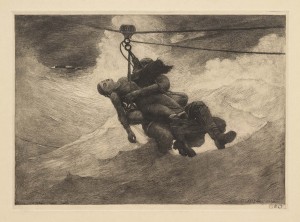Winslow Homer, Life Line, 1884; probably printed c. 1940. Etching on beige wove paper. The Clark.