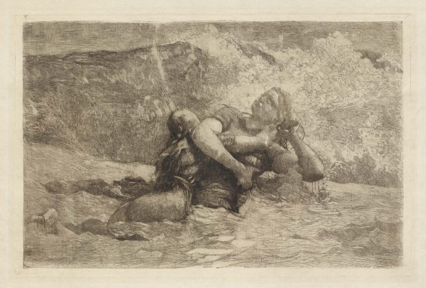 Winslow Homer, Study for Undertow, c. 1886. Etching on cream wove paper. The Clark. 