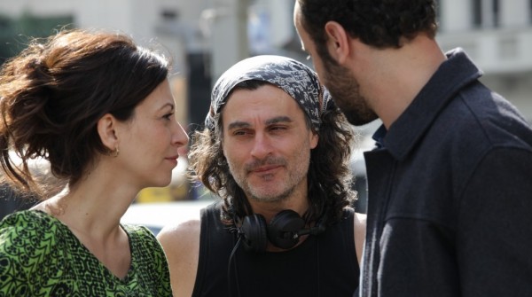 Director Ziad Doueiri (center) with actors Ali Suliman (right) and Reymond Amsalem (left) on the set of "The Attack." Photo: Ziad Doueiri.