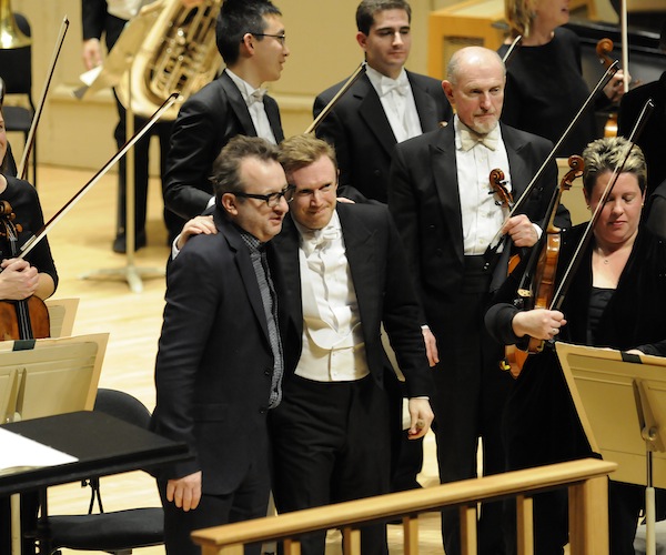 Mark-Anthony Turnage and conductor Daniel Harding bow following the BSO