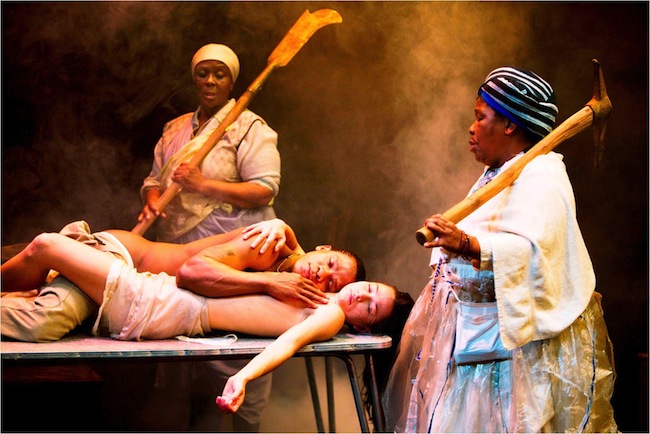 Bongile Mantsai, Hilda Cronje, Thoko Ntshinga, Nofirst in "Mies Julie." Photo: Murdo MacLeod