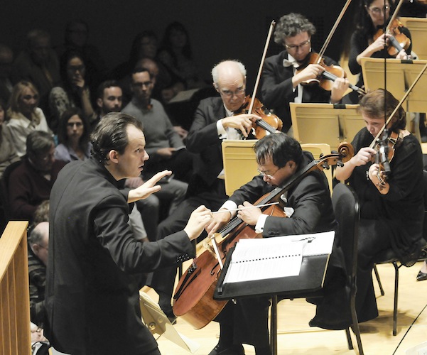 Yo-Yo Ma and Andris Nelsons with the Boston Symphony Orchestra. Photo: Stu Rosner.