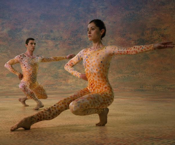 A scene form Merce Cunningham's “Summerspace” in “Cunningham 3D” (dancers: Ashley Chen and Melissa Toogood)