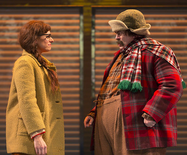 Stephanie DiMaggio as Myrna Minkoff and Nick Offerman as Ignatius J. Reilly in "A Confederacy of Dunces" at the Huntington Theatre Company. Photo: T. Charles Erickson.