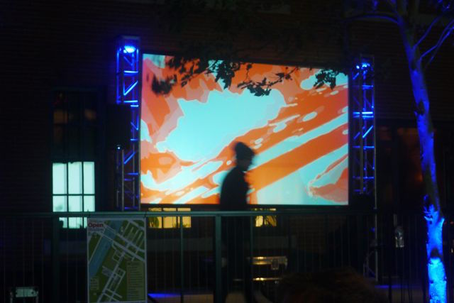 Image by John Powell from Emerson College's multimedia event "Electric Pilgrims" at Fort Point Channel curated by Joseph Ketner, Photo: Mark Favermann.