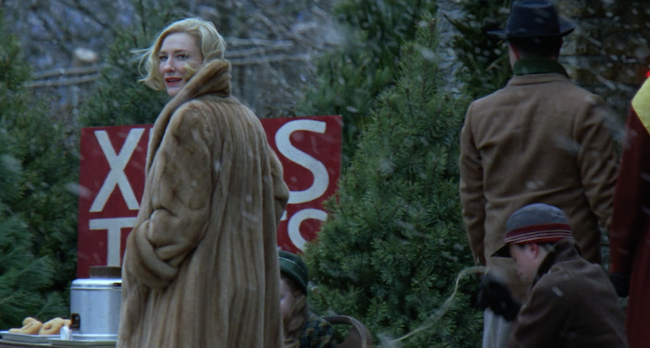 Cate Blanchett and Xmas tree in "Carol."