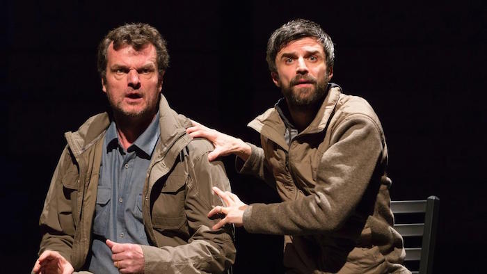 Michael Cumpsty and Michael Crane in a scene from Dan O'Brien's play, "The Body Of An American." Photo: Courtesy of Hartford Stage