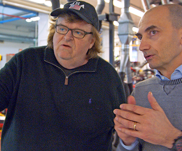 Michael Moore with Ducati Motorcycle CEO Claudio Domenicali in "Where to Invade Next?"