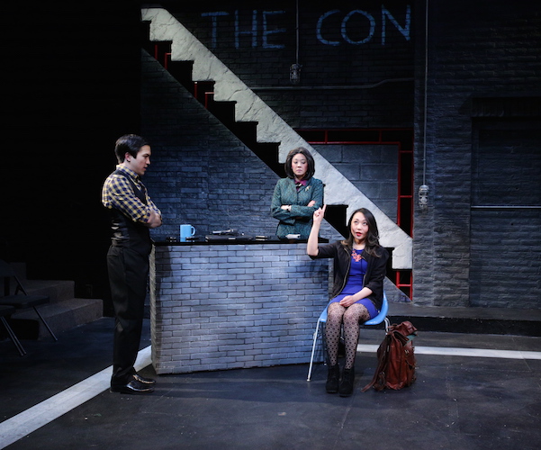 Sam Simah, Theresa Nguyen, and Lin-Ann Ching Kocar in the Lyric Stage Company production of "Fast Company.". Photo: Mark S. Howard