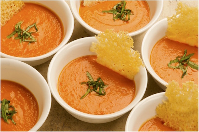 One of the recipes in "Cooking with the Muses" -- Tuscan Roasted Tomato Soup with Parmesan-Gruyère Frico. Photo: 