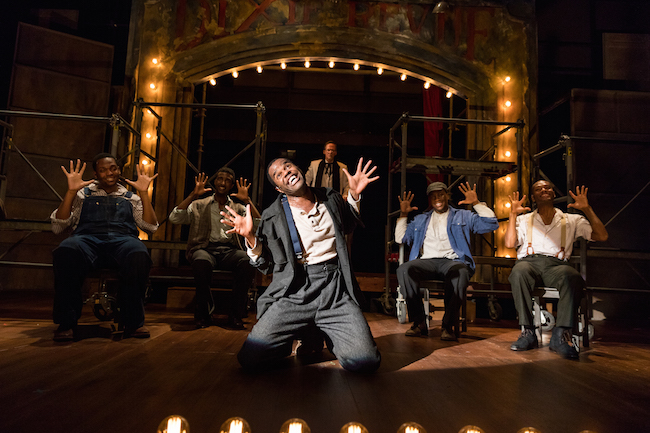 D'Lon Grant (center) and members of the cast of the SpeakEasy Stage production of "The Scottsboro Boys." Photo: Hawver/Nile Scott Shots.