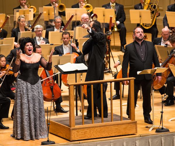 Soloists Ildiko Komlosi and Matthias Goerne perform Bartok's "Bluebeard's Castle" with Charles Dutoit and the Boston Symphony Orchestra. Photo: Robert Torres.