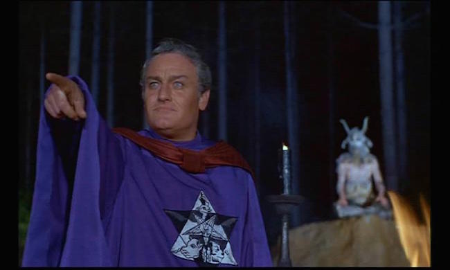Charles Gray and horned friend in "The Devil Rides Out."
