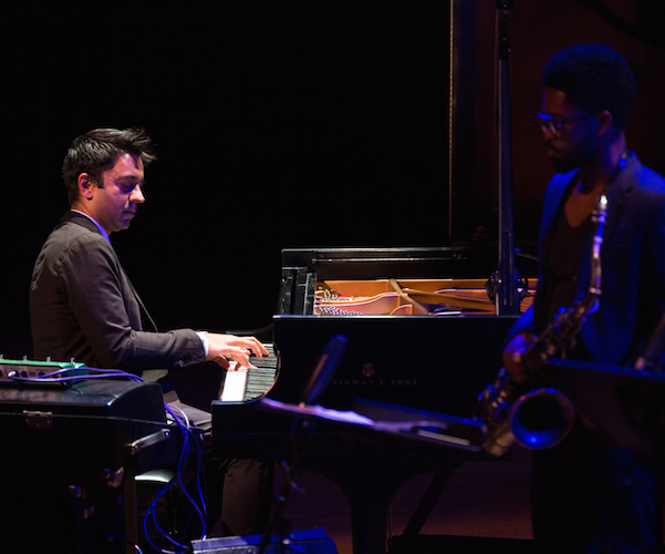 Vijay Iyer playing with his sextet at Sanders Theater. Photo: Ricardo Torres