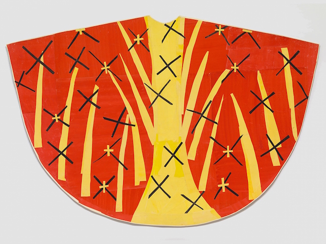  HENRI MATISSE, MAQUETTE FOR RED CHASUBLE (BACK) DESIGNED FOR THE CHAPEL OF THE ROSARY OF THE DOMINICAN NUNS OF VENCE, Gouache on paper, cut and pasted. LATE 1950–52, PHOTO: BOSTON MUSEUM OF FINE ARTS