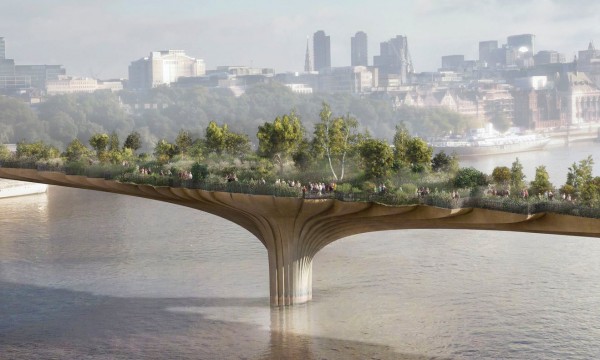 Rendering of the Garden Bridge proposed for the Thames River in Central London, Photo by  Heatherwick Studios, bridge designers.
