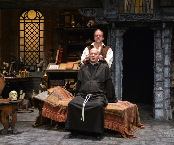 L to R: Tom Frey as Martin Luther and Chris Mixon as Doctor Faustus in the Peterborough Players production of "Wittenberg." Photo: Will Howell.