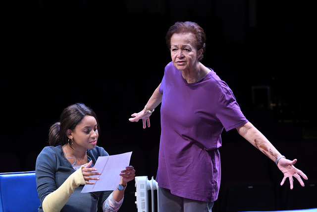 Left to right: Shenyse Harris as Shanita and Lizan Mitchell as Faye in Dominique Morisseau’s Skeleton Crew, directed by Tiffany Nichole Greene. Costume design by Toni Spadafora, set design by Sara Brown, lighting design by John Ambrosone. Photo: Mark Turek.