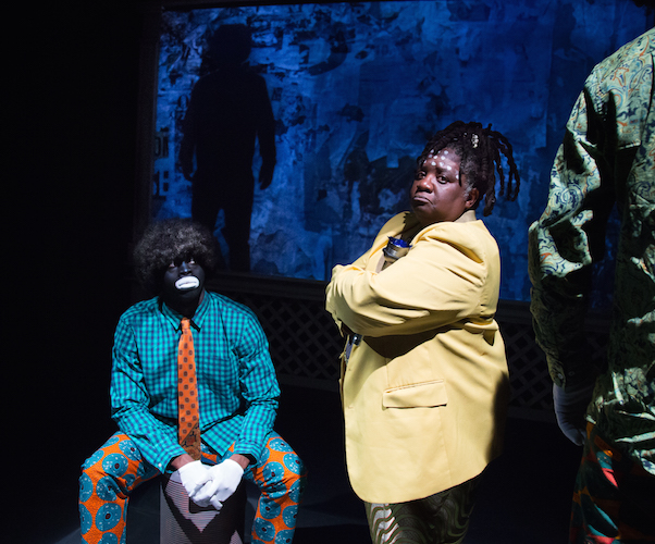 (l-r): Wesley T. Jones and Vienna Carroll in Sleeping Weazel’s production of 3/Fifths’ Trapped in a Traveling Minstrel Show.” Photo: David Marshall.