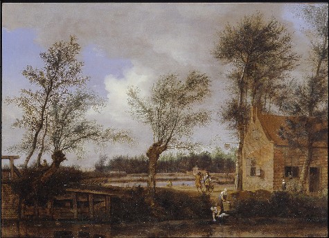 Jan van der Heyden (1638-1712), The inn of the Black Pig in Maarssen, ca. 1670. London, private collection