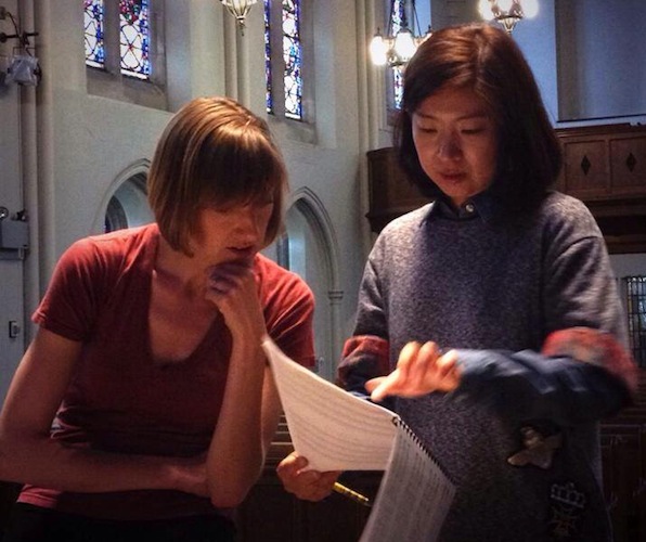 Beth Willer & Sungji Hong talking shop at Marsh Chapel at Boston University