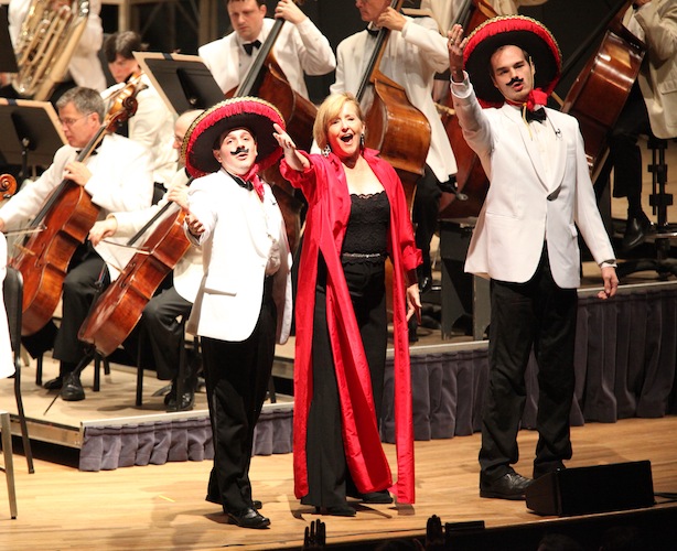 Frederica von Stade with TMC Fellows Ryan Casperson and Sam Filson Parkinson, performing in "Candide" with the Boston Symphony Orchestra. Photo: Hilary Scott.