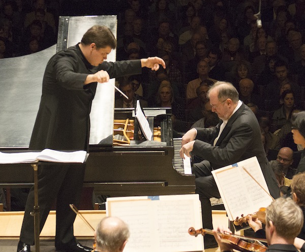 Conductor Andris Poga and pianist Garrick Ohlsson with the Boston Symphony Orchestra. Photo: Stu Rosner