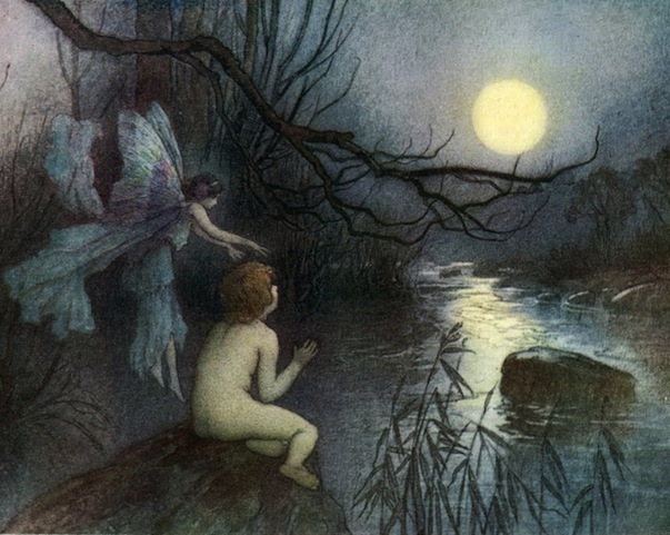 "He watched the moonlight on the rippling river." - Water Babies, A Fairy Tale for a Land Baby by Charles Kingsley, 1909