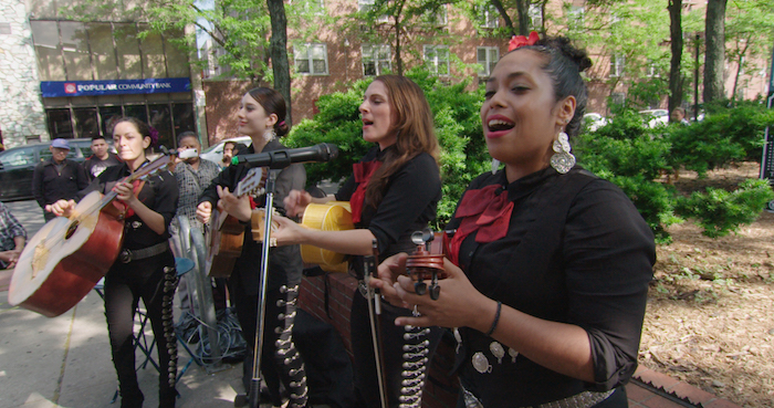 A mariachi band performs in Frederick Wiseman’s IN JACKSON HEIGHTS. Photo: Zipporah Films.