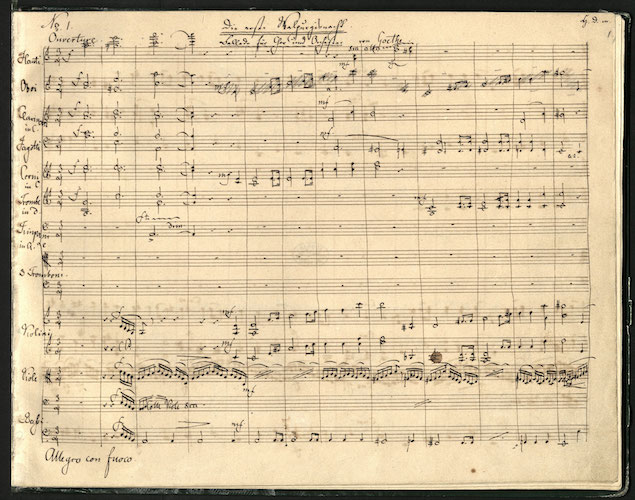 A manuscript page of the overture from "Die erste Walpurgisnacht."